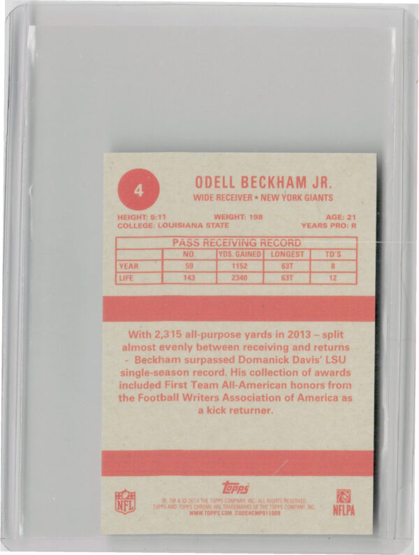 2014 Topps Chrome Odell Beckham Jr. #4 Giants 1963 Minis - Image 3