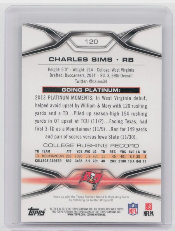 2014 Topps Platinum Charles Sims Xfractors #120 Buccaneers - Image 3