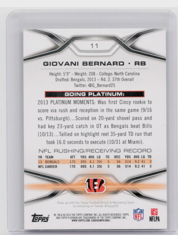 2014 Topps Platinum Giovani Bernard #11 Bengals - Image 3