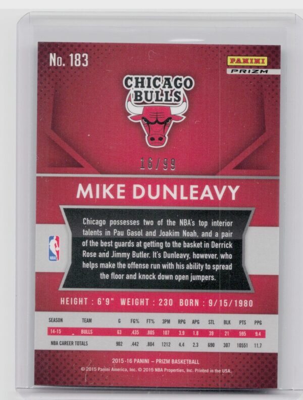 2015-16 Prizm Mike Dunleavy Jr. Purple /99 #183 Bulls - Image 3