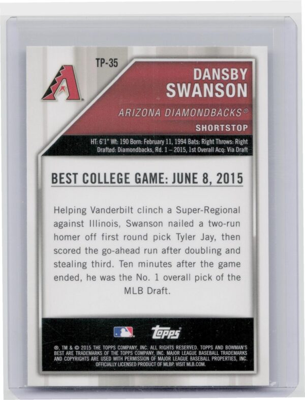 2015 Bowman's Best Dansby Swanson #TP-35 Diamondbacks Top Prospects - Image 3