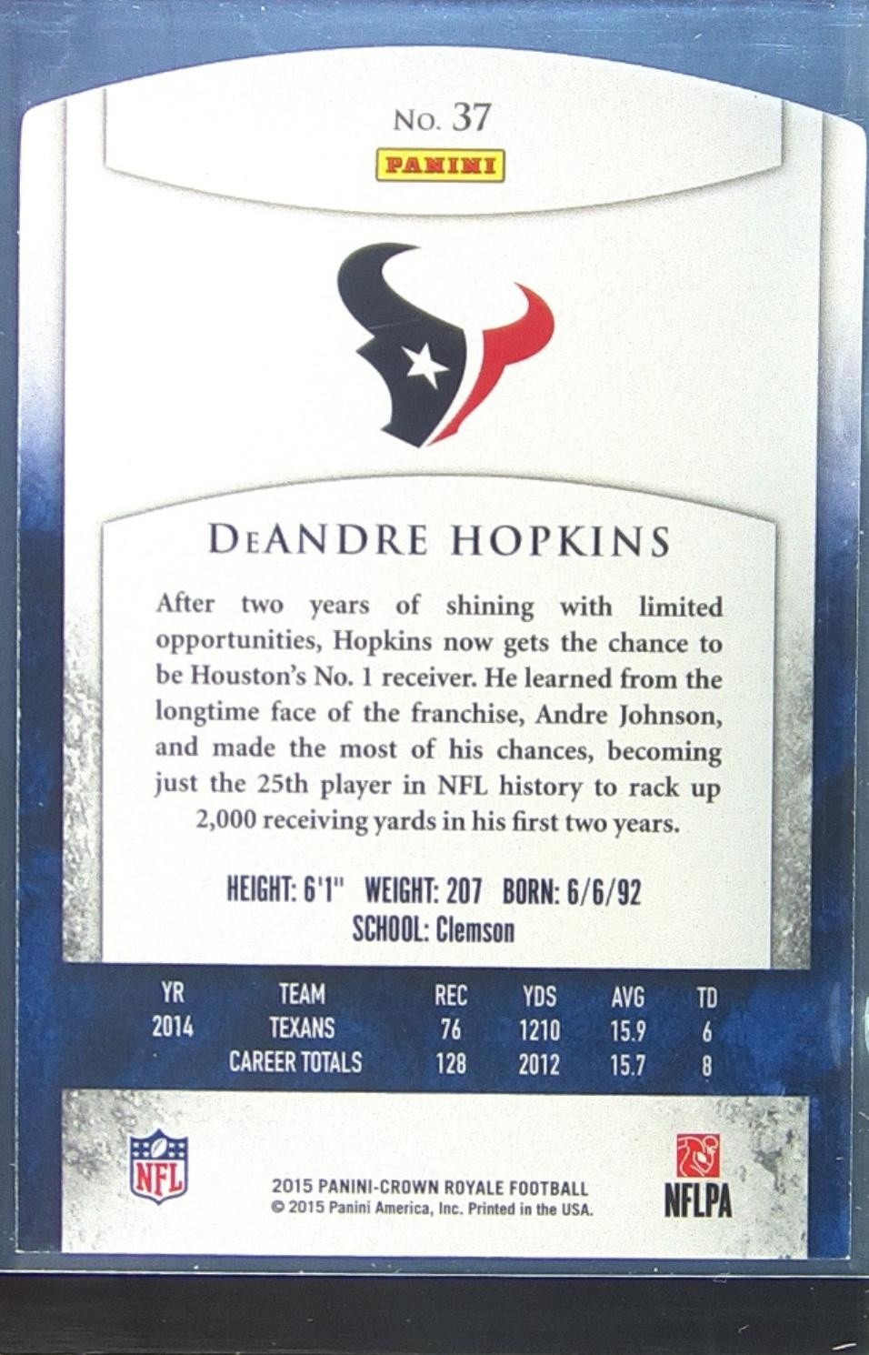 2015 Crown Royale DeAndre Hopkins Retail Bronze #37 Texans - Image 3