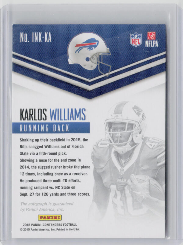 2015 Panini Contenders Karlos Williams AU SN199 #INK-KA Bills Rookie Ink RPS - Image 3