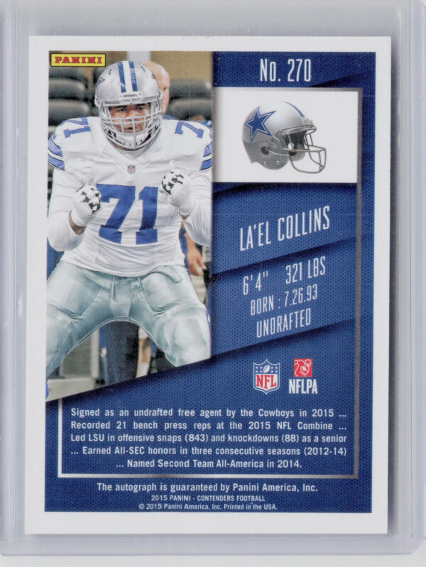 2015 Panini Contenders La'el Collins AU RC #270 Cowboys - Image 3