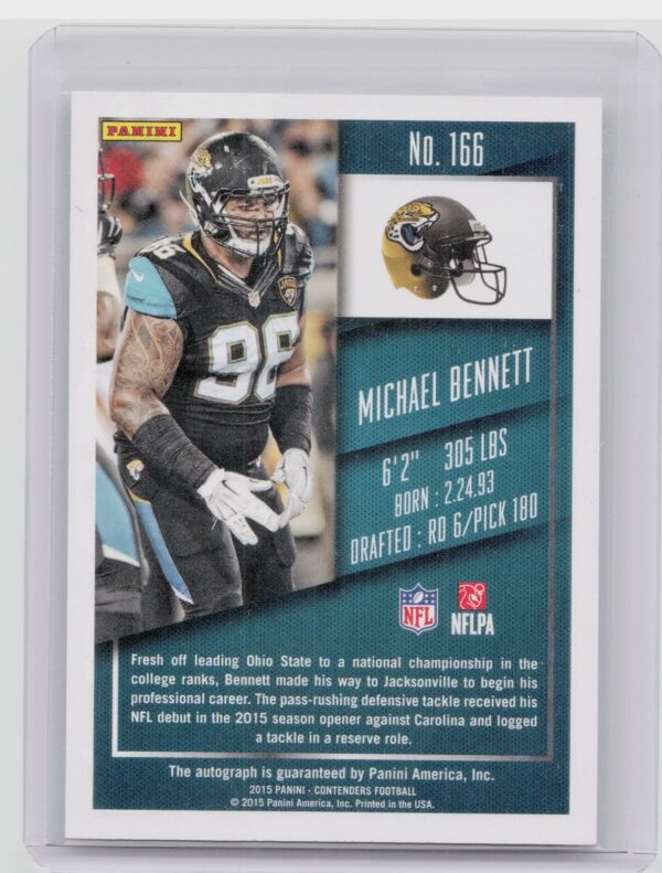 2015 Panini Contenders Michael Bennett AU RC #166 Jaguars - Image 3