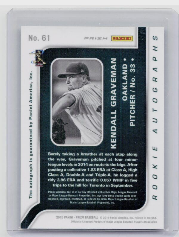 2015 Panini Prizm Kendall Graveman AU #61 Athletics Rookie Autographs Prizms - Image 3
