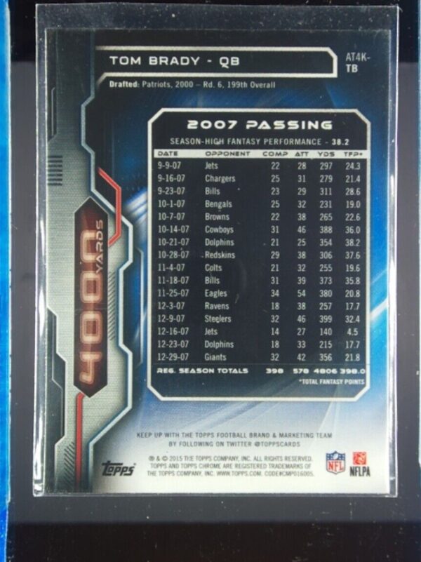 2015 Topps Chrome Tom Brady #AT4K-TB Patriots All Time 4000 Yard Club - Image 3
