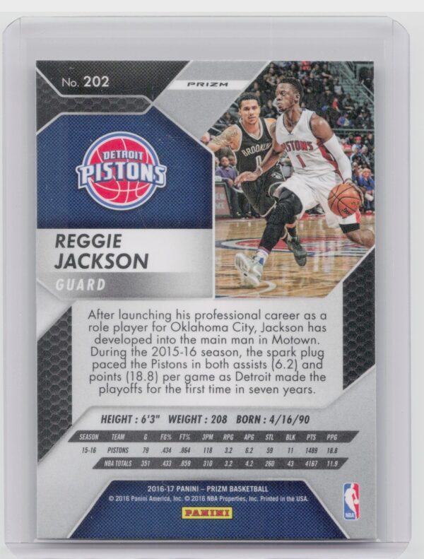 2016-17 Panini Prizm Reggie Jackson Silver Prizms #202 Pistons - Image 3