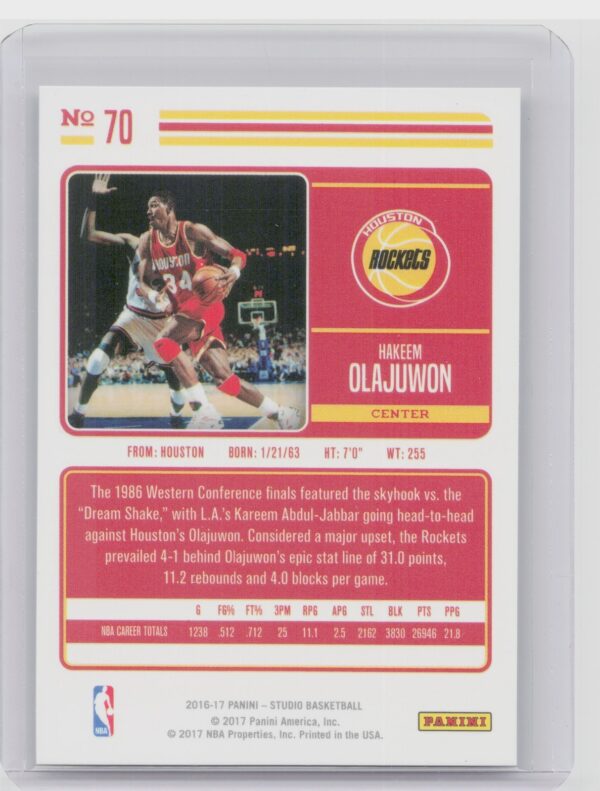 2016-17 Panini Studio Hakeem Olajuwon #70 Rockets - Image 3