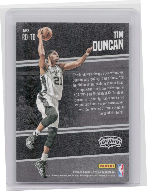 2016-17 Panini Studio Tim Duncan #RO-TD Spurs Rising to the Occasion - Image 3