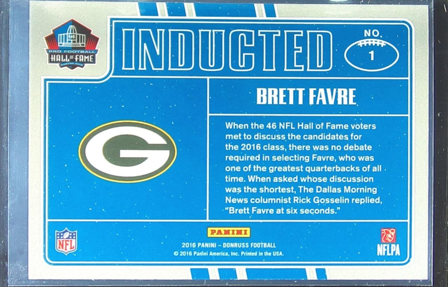 2016 Donruss Brett Favre #1 Packers Inducted Class of 2016 - Image 3