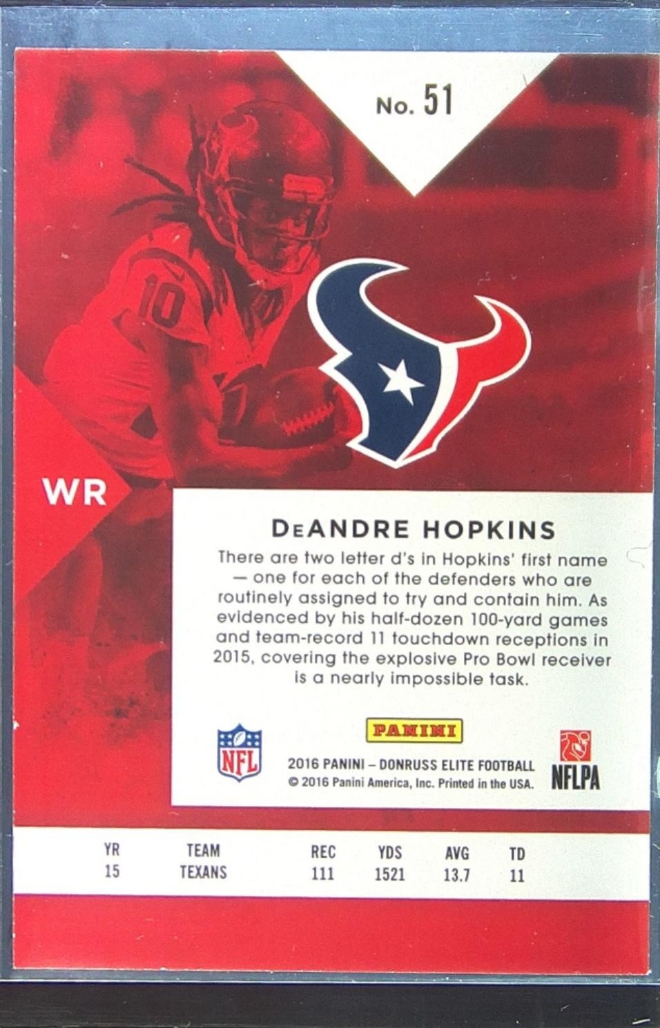 2016 Donruss Elite DeAndre Hopkins Orange /10 #51 Texans - Image 3
