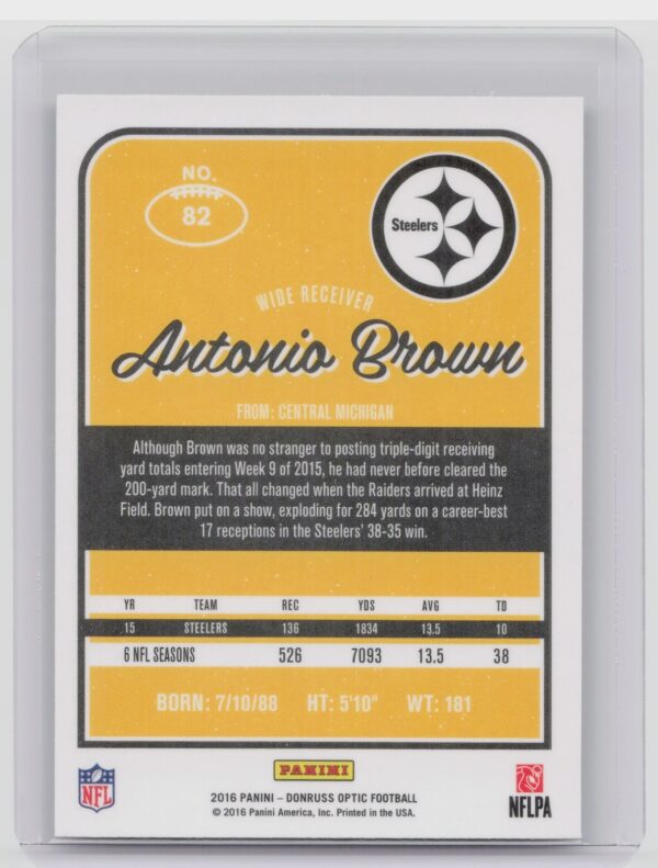 2016 Donruss Optic Antonio Brown Holo #82 Steelers - Image 3