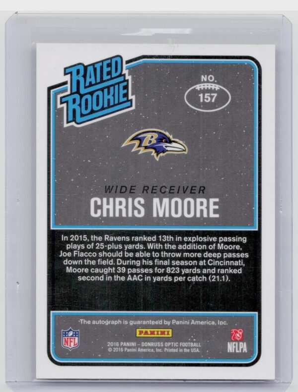 2016 Donruss Optic Chris Moore AU #157 Ravens Rated Rookies Autograph Bronze - Image 3