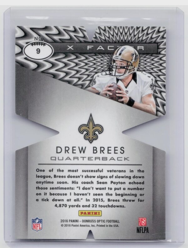 2016 Donruss Optic Drew Brees #9 Saints X Factor - Image 3