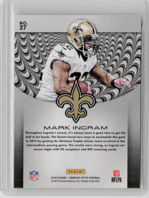 2016 Donruss Optic Mark Ingram #27 Saints Prototypes - Image 3