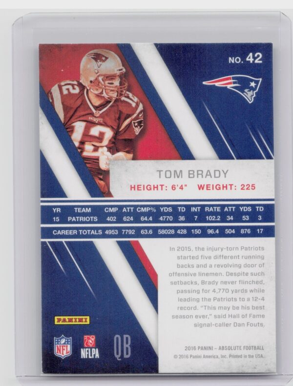 2016 Panini Absolute Tom Brady #42 Patriots - Image 3