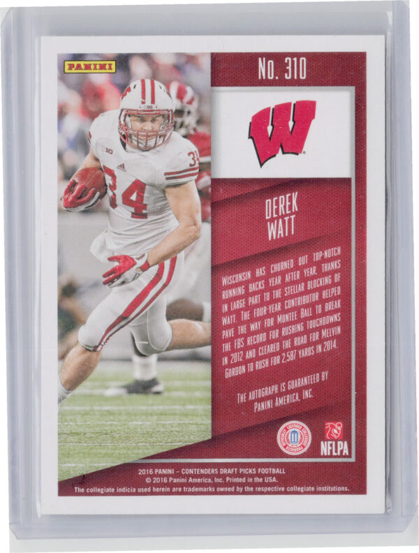2016 Panini Contenders Draft Picks Derek Watt #310 Badgers - Image 3