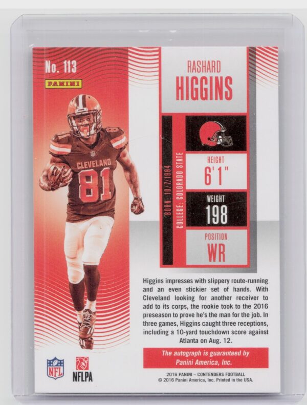 2016 Panini Contenders Rashard Higgins AU RC #113 Browns - Image 3