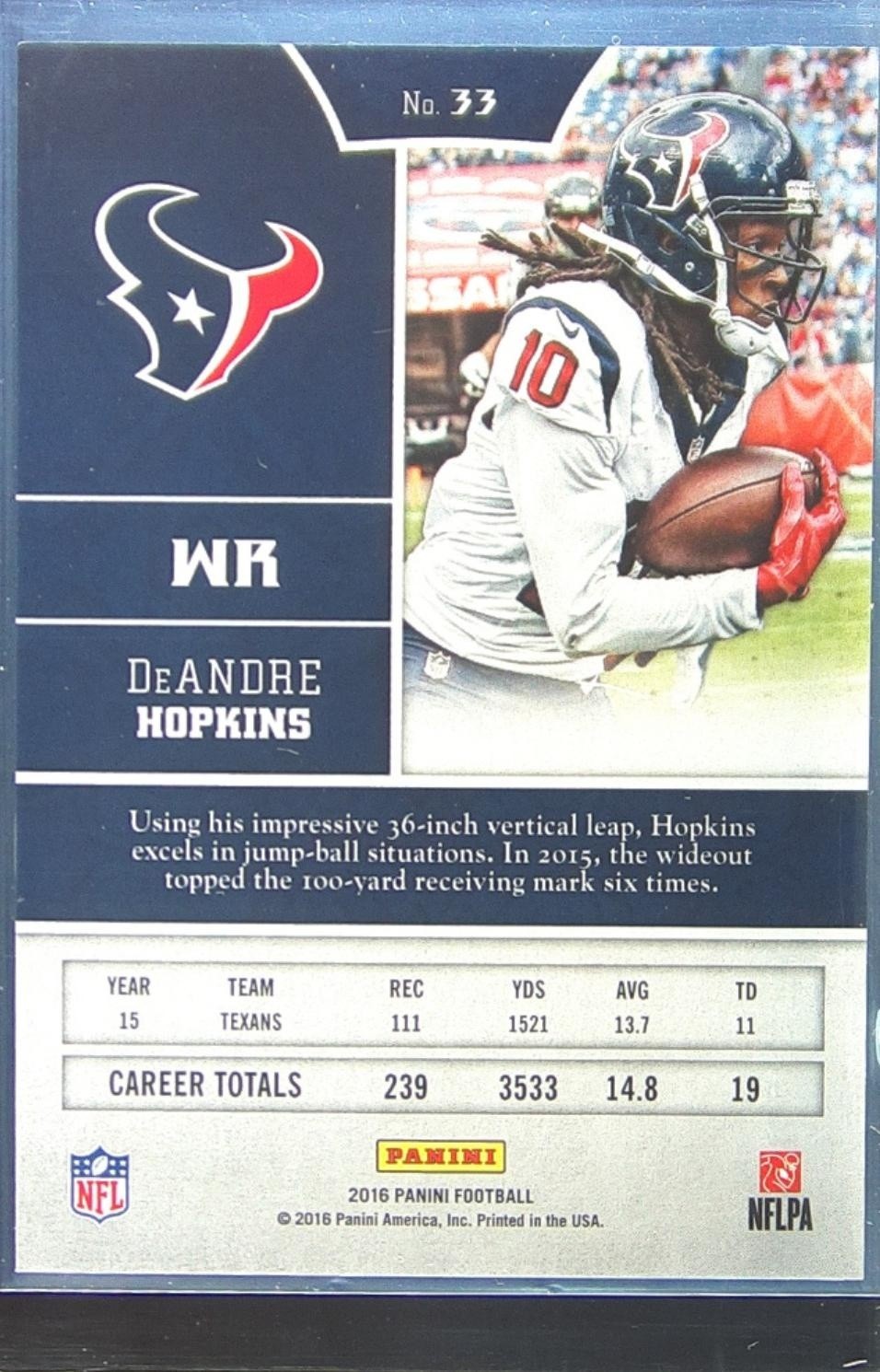 2016 Panini DeAndre Hopkins Bravery Green /199 #33 Texans - Image 3