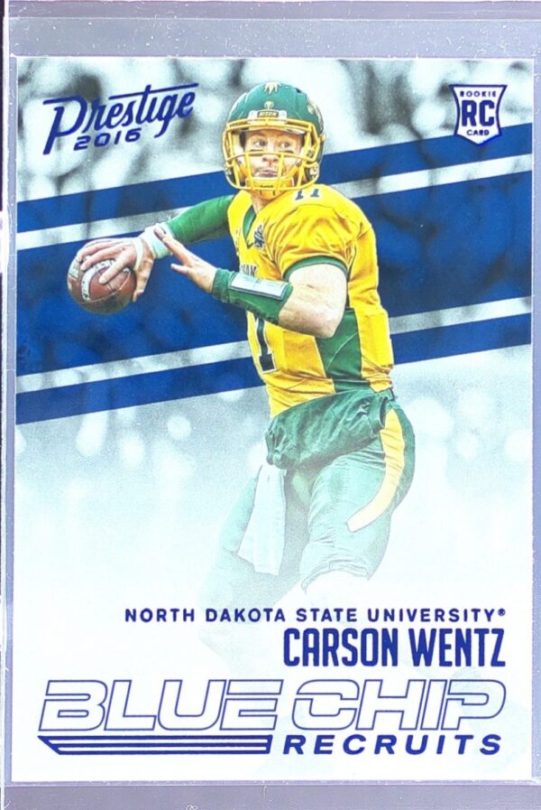 2016 Panini Prestige Carson Wentz RC #4 Bison Blue Chip Recruits