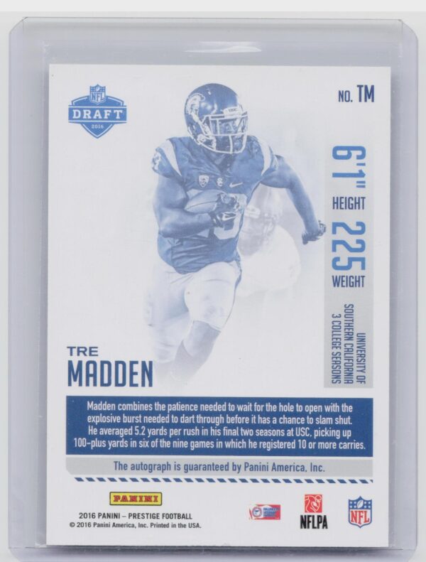 2016 Panini Prestige Extra Points Tre Madden Rookie Signatures Auto #TM Seahawks - Image 3