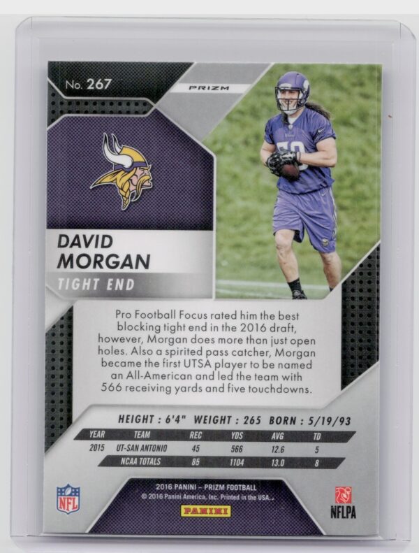 2016 Panini Prizm David Morgan Prizm #267 Vikings - Image 3