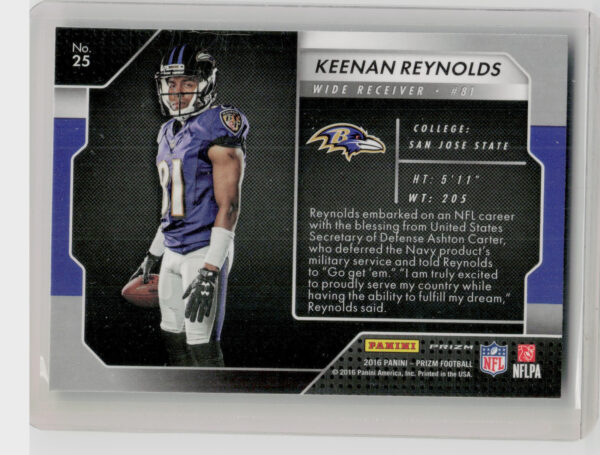 2016 Panini Prizm Keenan Reynolds #25 Ravens Rookie Introductions - Image 3
