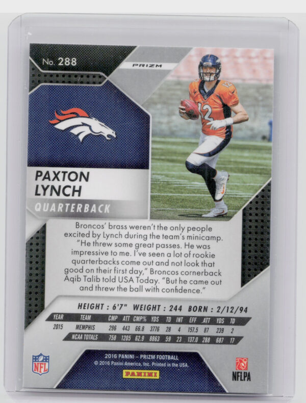 2016 Panini Prizm Paxton Lynch Prizm #288 Broncos - Image 3