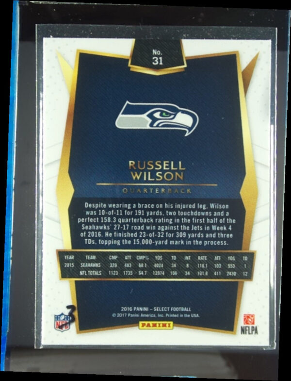 2016 Panini Select Russell Wilson Prizm #31 Seahawks - Image 3