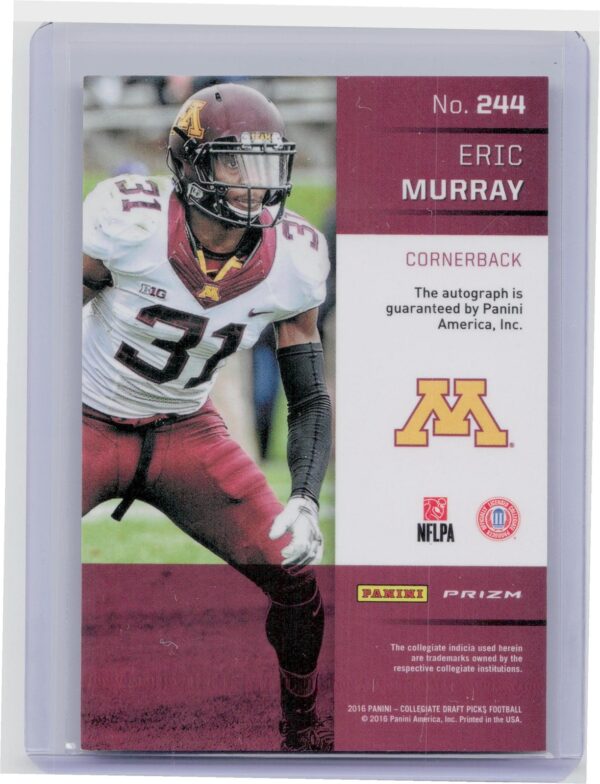 2016 Prizm Collegiate Draft Picks Eric Murray Auto #244 Gophers Autographs Prizm - Image 3