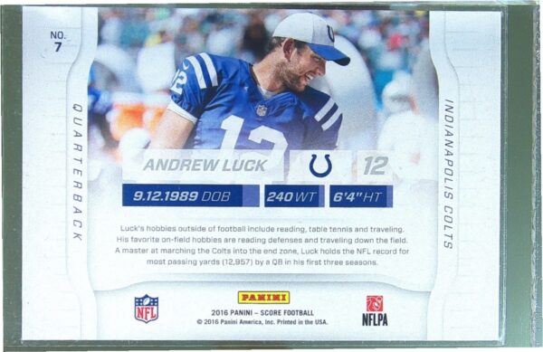 2016 Score Andrew Luck #7 Colts Sidelines Red - Image 3