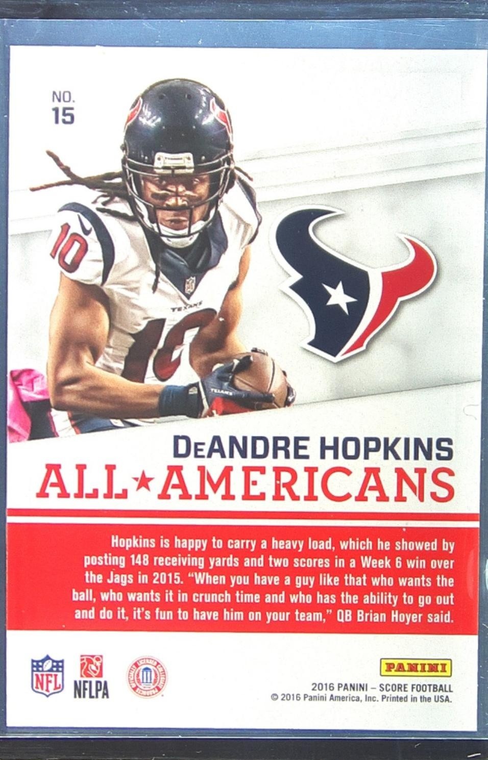 2016 Score DeAndre Hopkins /99 #15 Texans All Americans Jumbo Gold - Image 3