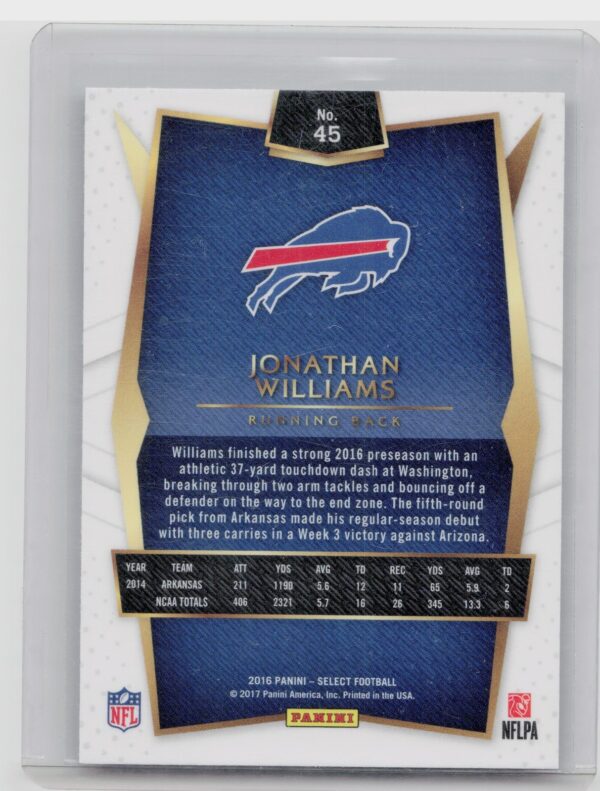 2016 Select Jonathan Williams Tri Color Prizm #45 Bills - Image 3