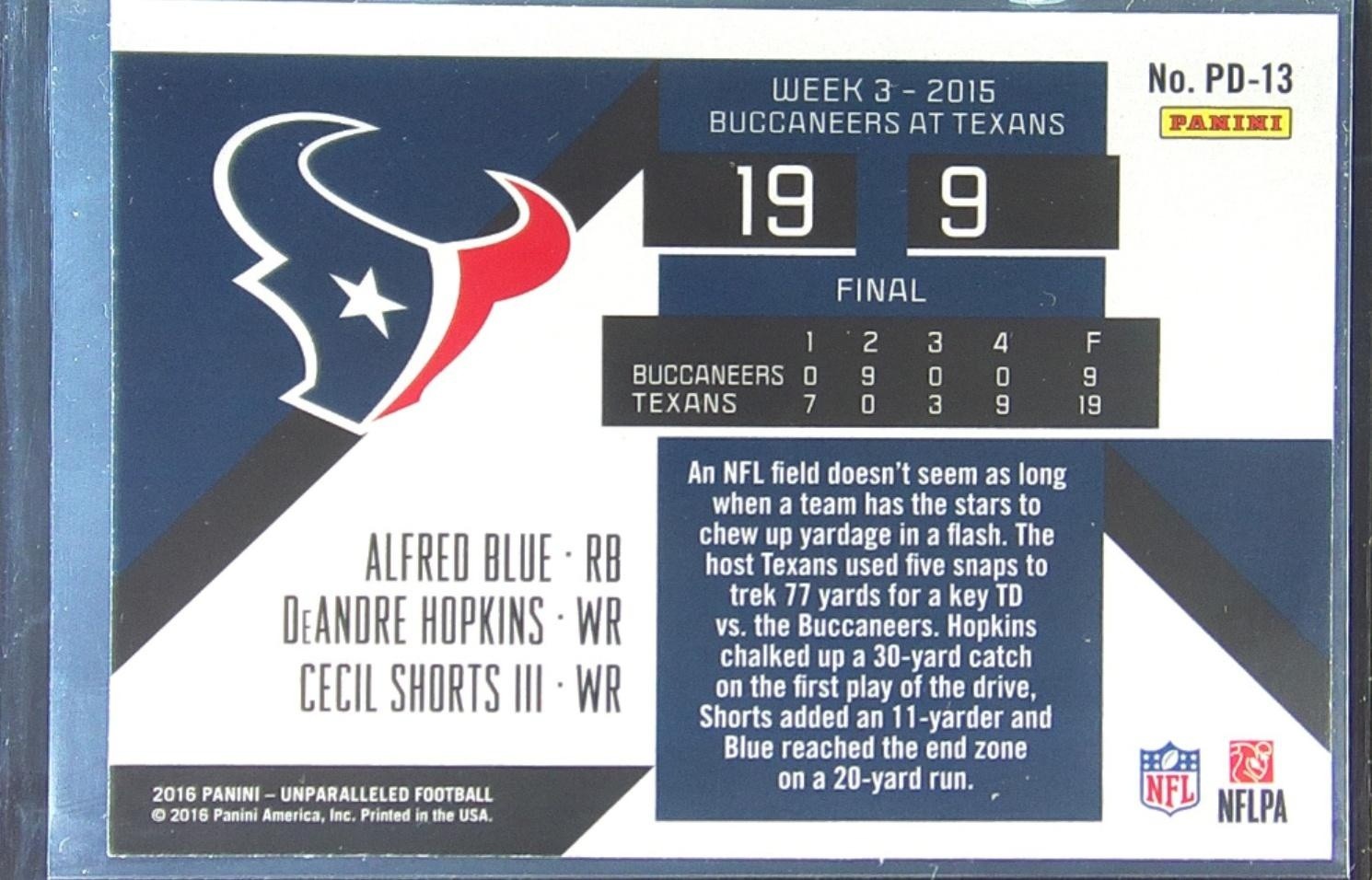 2016 Unparalleled DeAndre Hopkins / Alfred Blue / Cecil Shorts III #PD-13 Texans - Image 3
