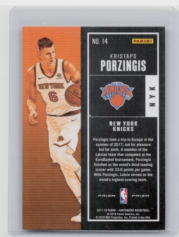 2017-18 Contenders Kristaps Porzingis #14 Knicks - Image 3