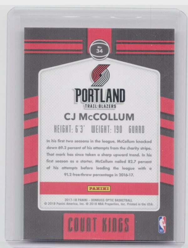 2017-18 Donruss Optic CJ McCollum #34 Blazers Court Kings - Image 3