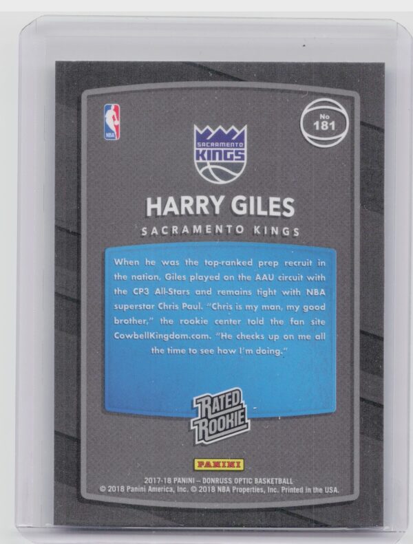 2017-18 Donruss Optic Harry Giles RC #181 Kings - Image 3