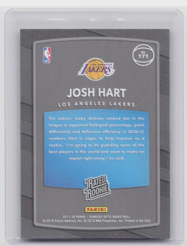 2017-18 Donruss Optic Josh Hart Rated Rookie Shock #171 Lakers - Image 3
