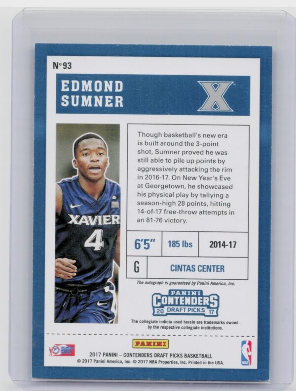 2017-18 Panini Contenders Draft Picks Edmond Sumner AU #93 Musketeers College Ti - Image 3