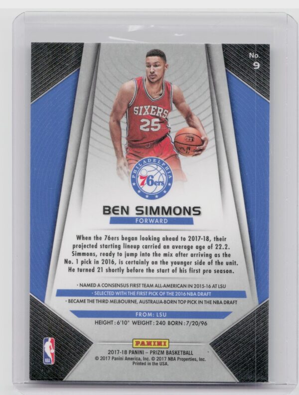 2017-18 Prizm Ben Simmons #9 76ers - Image 3