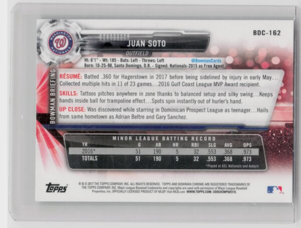 2017 Bowman Draft Juan Soto Chrome #BDC-162 Nationals - Image 3