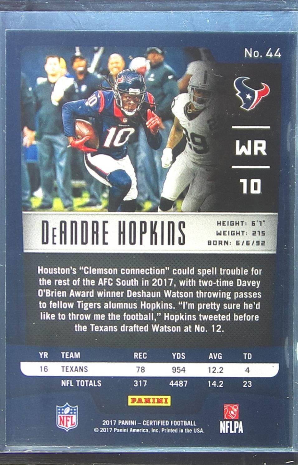 2017 Certified DeAndre Hopkins Mirror Red /99 #44 Texans - Image 3