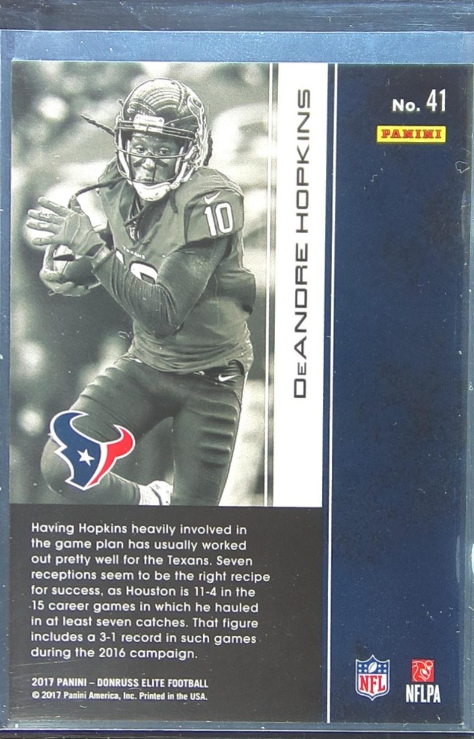 2017 Donruss Elite DeAndre Hopkins Blue /15 #41 Texans - Image 3