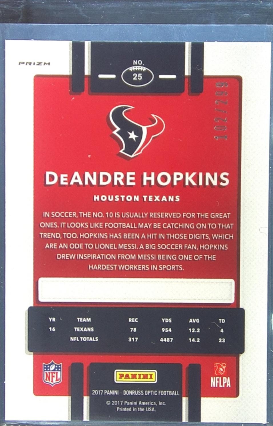 2017 Donruss Optic DeAndre Hopkins Aqua /299 #25 Texans - Image 3