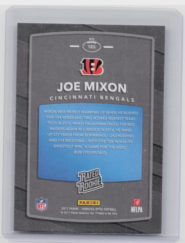 2017 Donruss Optic Joe Mixon RC #185 Bengals - Image 3