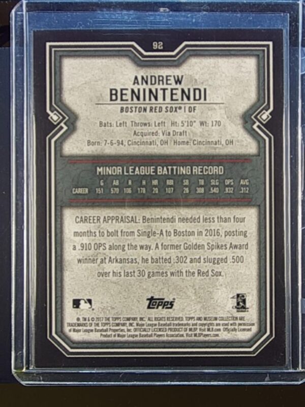 2017 Museum Collection Andrew Benintendi RC #92 Sox - Image 3