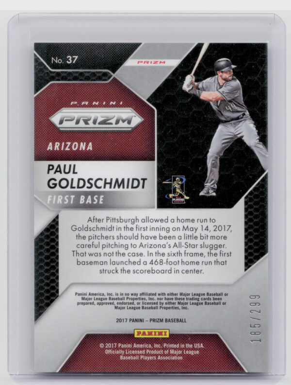 2017 Panini Chronicles Paul Goldschmidt SN299 #37 Diamondbacks Prizm Light Blue - Image 3
