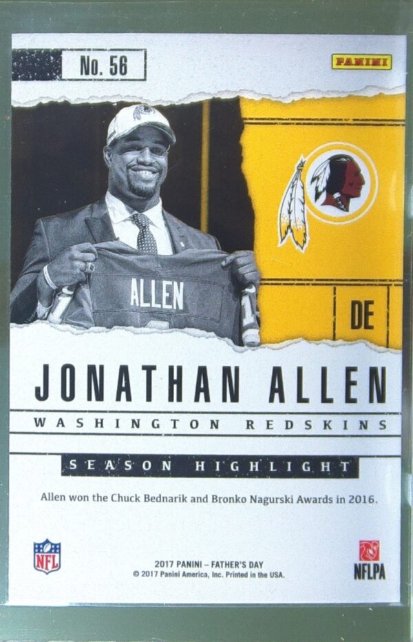 2017 Panini Father's Day Jonathan Allen /499 RC #56 Redskins - Image 3