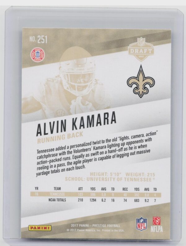 2017 Panini Prestige Alvin Kamara RC #251 Saints - Image 3